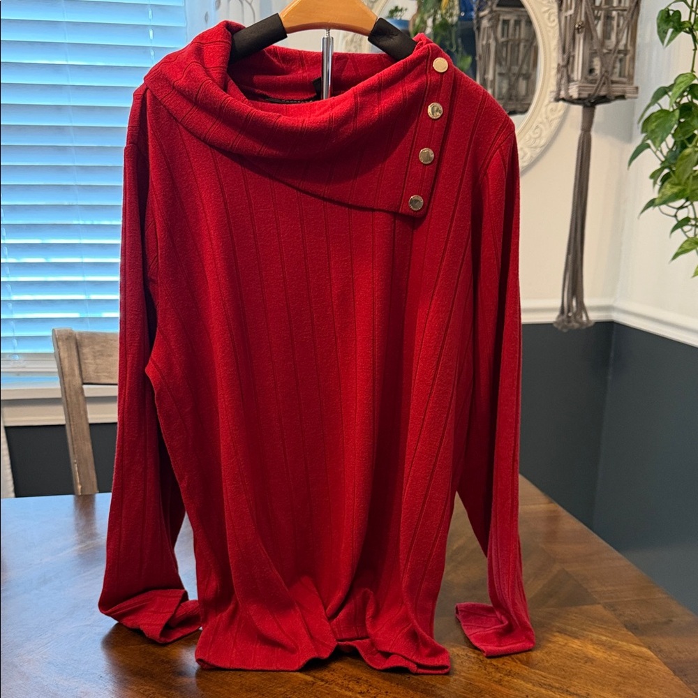 Rafaella Red Cowl Neck Sweater with Button Accents